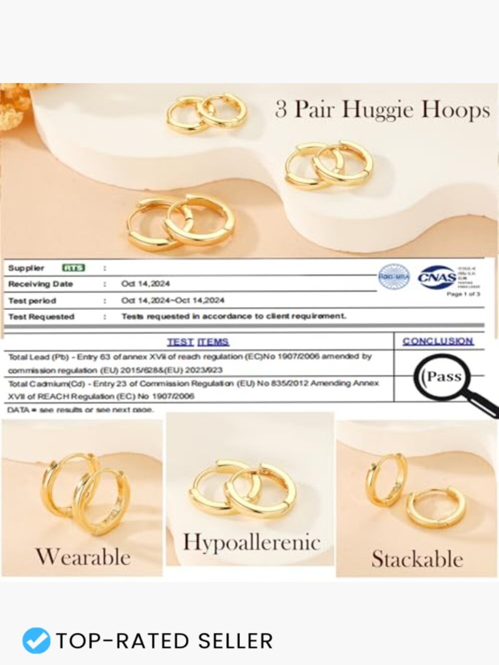 3 Pairs 925 Sterling Silver Huggie Hoop Earring Set Hypoallergenic Non Tarnish - Picture 3 of 7